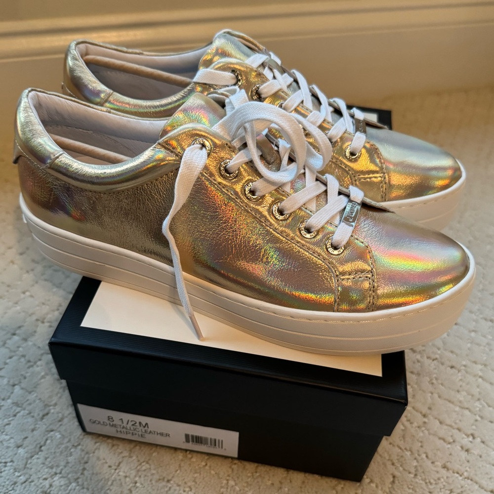 NWT J/Slides Gold Metallic Hippie Platform Sneakers Size 8.5
